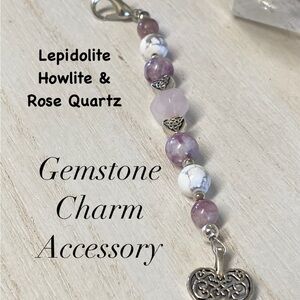 2/$30 Gemstone Heart Purse/Bag Charm - Lepidolite, Rose Quartz & Howlite